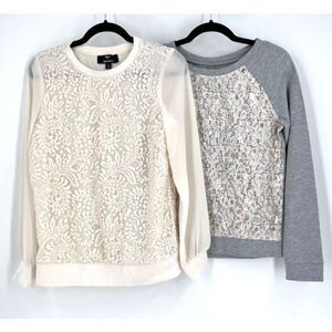 Loft Sequin & Dennis Basso Lace overlay sweatshirt Top XS Sweaters Pullover Gray